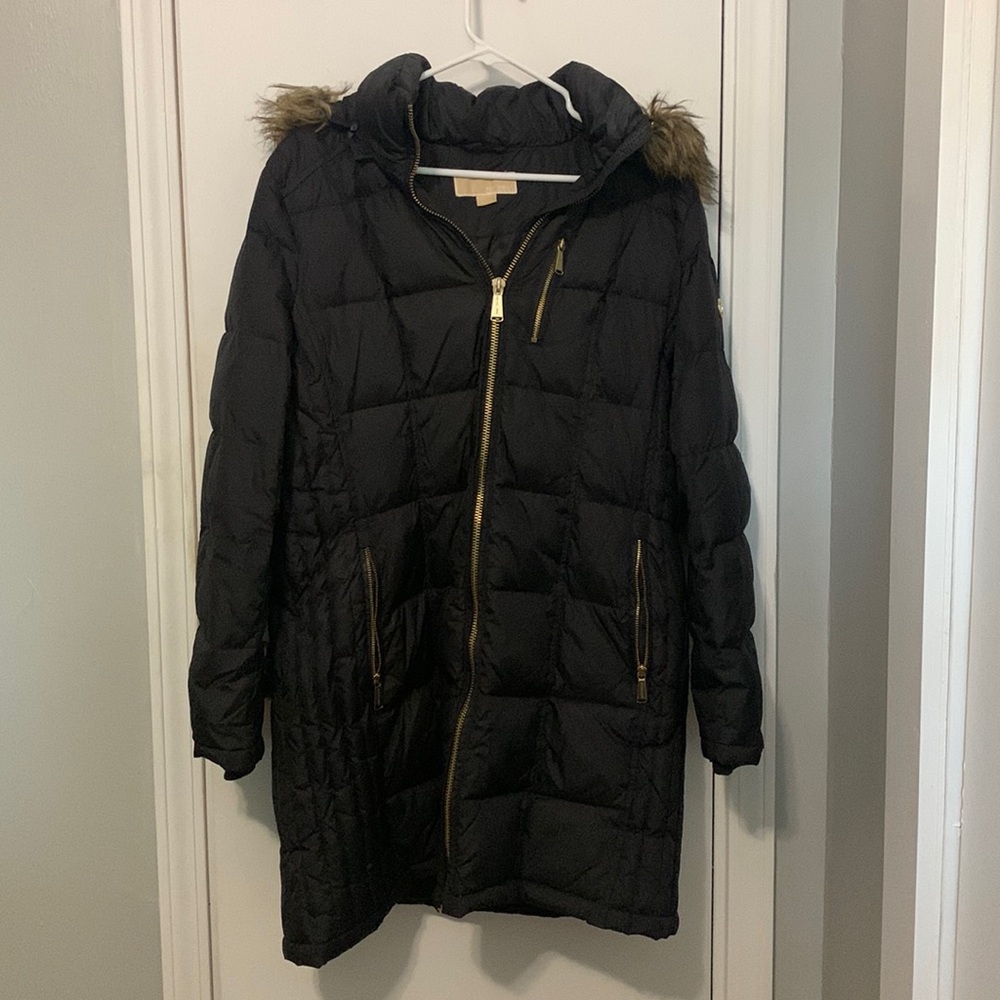 MICHAEL Michael Kors long black puffer coat. Down/ feather filled. XL.
